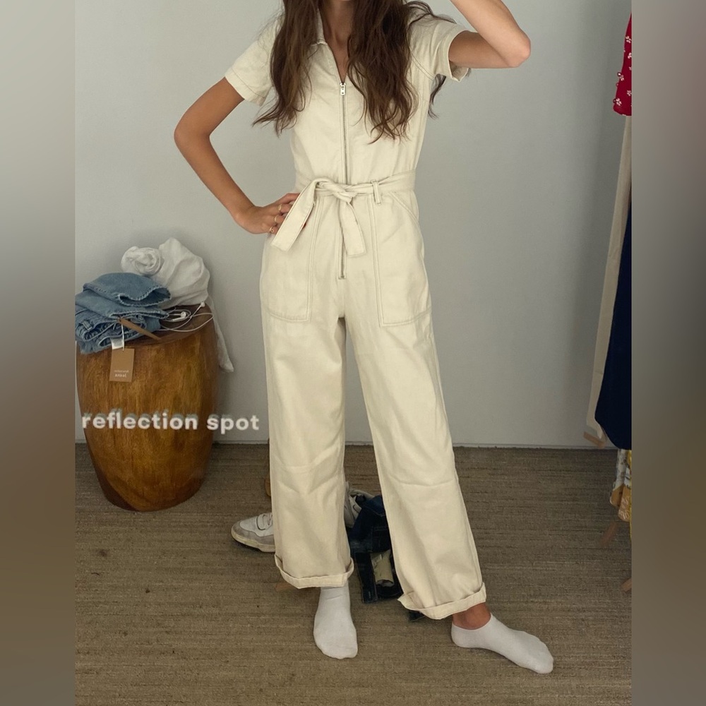 Reformation Off-White Belted Jumpsuit